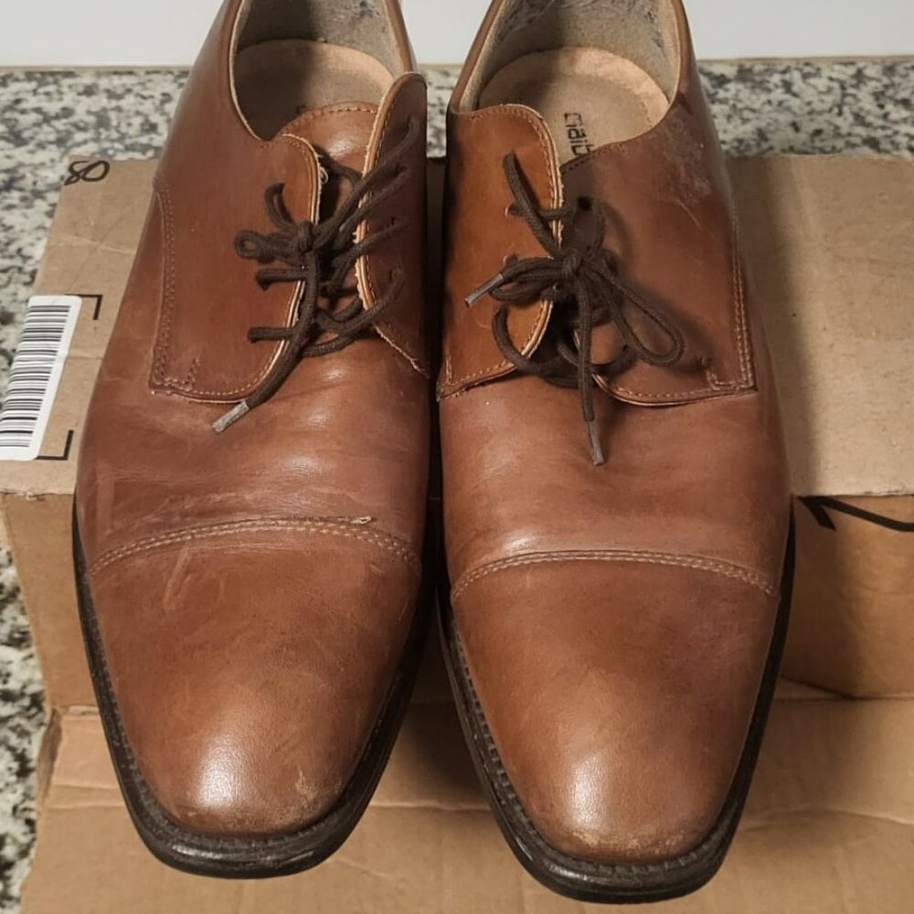 Mens Dress Shoes Size 10 M Oxford Brown Leather Cap Toe Lace Up "Vero Cuoio"